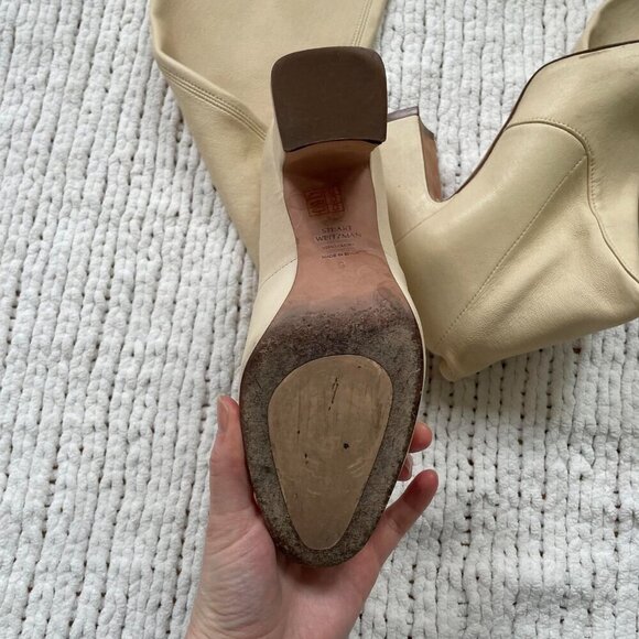 Stuart Weitzman Women's Leather Bisque Knee-High Milla Boots - Size 6 - Picture 6 of 6